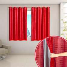 Cortina Blackout Vermelho com Voil Xadrez Corta Luz 100% 2,80m x 1,60m ideal para Varão Simples de 1,50m
