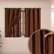 Cortina Blecaute Corta Luz com Voil para Sala ou Quarto Tabaco 2,80m x 1,80m para Varão Simples de 2 metros