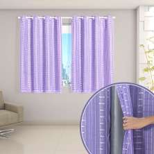 Cortina Blecaute Lilás com Voal Xadrez Corta Luz 100% 2,00m x 1,40m ideal para Varão Simples de 1,50m