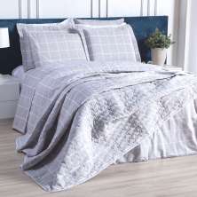 Edredom Estampado Grid Cinza Solteiro 2,50m x 1,60m 160 Fios