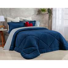 Edredom Tamanho King Azul Marinho Soft Microfibra + Jogo de Cama 400 Fios Micro Percal - 5 Peças