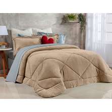 Edredom Tamanho King Size Bege Soft Microfibra + Jogo de Cama 400 Fios Micro Percal - 5 Peças