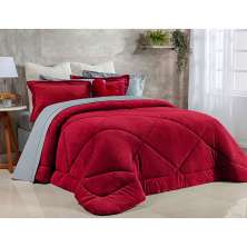 Edredom Vermelho Solteiro Soft Microfibra + Jogo de Cama 400 Fios Micro Percal - 4 Peças