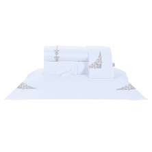 Jogo Cama Bordado Casal Padrão Branco / Dourado 400 Fios Egípcio 100% Algodão 4 Peças