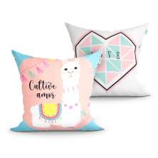 Jogo Capa Almofada Estampada para Quarto Rosa 2 Unidades 45cm x 45cm com zíper Tecido Microfibra