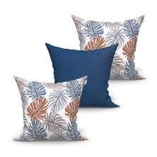 Jogo Capa de Almofada Grande Decorativa Florence Estampada e Azul 60cm x 60cm 3 Unidades com zíper