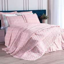 Jogo Cobre Leito Queen Size Estampado Grid Rosa 3 Peças 150 Fios Com Porta Travesseiro