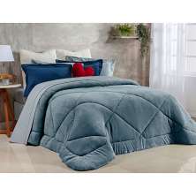 Jogo Edredom Cinza Queen Size Soft Microfibra + Jogo de Cama 400 Fios Micro Percal - 5 Peças