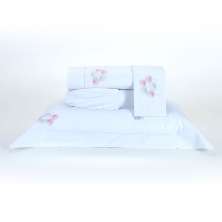 Jogo Lençol Branco / Rosa King Size Micro Percal 200 Fios 4 Peças
