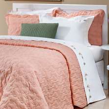 Jogo de Cama 100% Algodão Queen Size Branco / Salmão 200 Fios 4 Peças