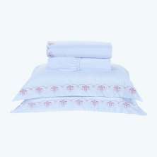 Jogo de Cama Bordado King Size Branco / Rosa 100% Algodão 200 Fios 4 Peças