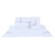 Jogo de Cama Clássico Queen Size Branco / Rosa 400 Fios Egípcio 100% Algodão 4 Peças
