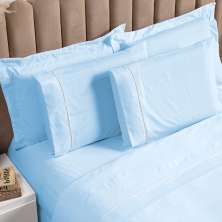 Jogo de Cama King Ponto Palito Azul 3 Peças Liso 160 Fios
