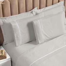 Jogo de Cama Ponto Palito Cinza Queen Size 3 Peças Liso 160 Fios