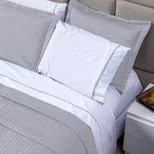 Jogo de Cama Solteiro 100% Algodão Branco com Detalhes em Cinza 3 Peças