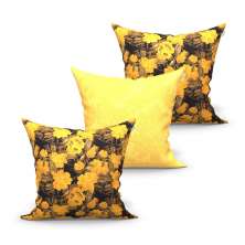 Jogo de Capa de Almofada Grande Decorativa Amarela Floral e Lisa 60cm x 60cm 3 Unidades com zíper