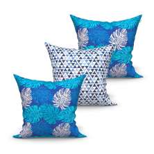Jogo de Capa de Almofada Grande Decorativa Azul Floral Estampada 60cm x 60cm 3 Unidades com zíper