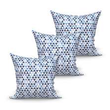 Jogo de Capa de Almofada Grande Decorativa Azul Geométrica 60cm x 60cm 3 Unidades com zíper