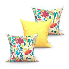 Jogo de Capa de Almofada Grande Decorativa Colorida Arabesco e Amarela 60cm x 60cm 3 Unidades com zíper