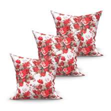 Jogo de Capa de Almofada Grande Decorativa Fiori Vermelha Estampada 60cm x 60cm 3 Unidades com zíper