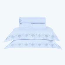 Jogo de Lençol Para Cama Queen Size Branco / Prata 100% Algodão 200 Fios 4 Peças