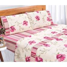 Jogo de Lençol Queen Size Requinte Percal 180 Fios Rosê Floral 4 Peças 2,50m x 2,40m
