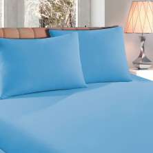Jogo de Lençol de Malha Azul Casal 3 Peças 1,88m x 1,38m x 30cm Liso