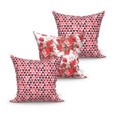 Kit Capa de Almofada Grande Decorativa Vermelha Floral e geométrica 60cm x 60cm 3 Unidades com zíper para Área Externa /Sala