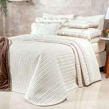 Kit Cobre Leito 200 Fios 100% Algodão Queen Size Palha + Jogo de Cama - 7 Peças 2,60m x 2,40m