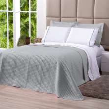 Kit Cobre Leito Cinza Dupla Face Queen Size + Jogo de Cama 100% Algodão - 7 Peças