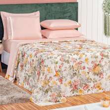 Kit Cobre Leito Floral King Estampado 3 Peças com 2 Porta Travesseiros