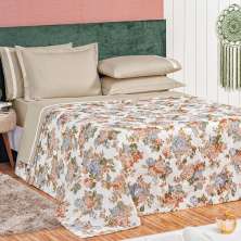 Kit Cobre Leito King Floral Estampada 3 Peças com 2 Porta Travesseiros
