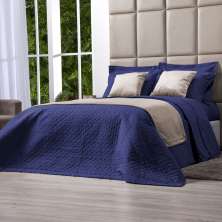 Kit Cobre Leito Queen 100% Algodão Azul Marinho 200 Fios + Jogo de Cama 100% Algodão - 7 Peças