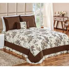 Kit Cobre Leito Riviera Queen Floral Tabaco 180 Fios 5 Peças