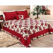 Kit Cobre Leito Riviera Queen Floral Vermelho 180 Fios 5 Peças