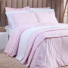Kit Cobre Leito Solteiro Estampado Rosa Arabesco 2 Peças 100% Algodão 200 Fios