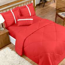 Kit Edredom Queen Vermelho Dupla Face 6 Peças com Almofada Decorativa