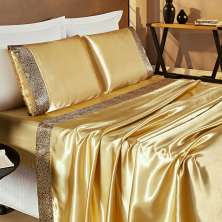Kit Jogo de Cama de Cetim Charmousse King Dourado 4 Peças