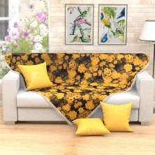 Kit Manta de Sofá Floral Amarela 1,50m x 1,50m + 3 Almofadas Decorativas 45cm x 45cm com refil
