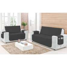 Kit Protetor de Sofá Preto Liso Matelado para Sofá de 3 e 2 Lugares