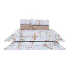 Lençol Estampado Queen Size Floral Bege 200 Fios 100% Algodão 4 Peças