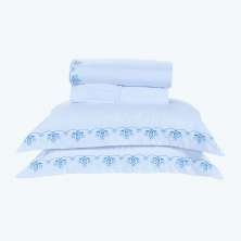 Lençol Para Cama Queen Size Branco / Azul 100% Algodão 200 Fios 4 Peças