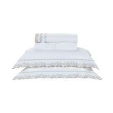 Roupa de Cama Bordado Palha 200 Fios 100% Algodão King Size 4 Peças