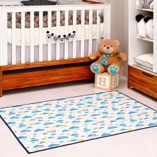 Tapete Infantil que Brinca no Escuro Menino Azul Nuvem Antiderrapante 1,4m x 1m