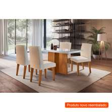 [OUTLET] Conjunto de Mesa de Jantar Berlim II com Tampo de Vidro Off White e 4 Cadeiras Grécia Veludo Creme