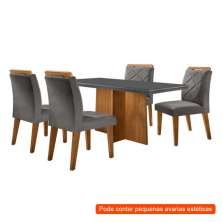 [OUTLET] Conjunto de Mesa de Jantar Retangular com Tampo de Vidro Ane e 4 Cadeiras Bélgica Veludo Grafite e I