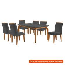 [OUTLET] Conjunto de Mesa de Jantar Retangular com Tampo de Vidro Turquesa e 6 Cadeiras Luanda Veludo Grafite