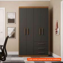 [OUTLET] Guarda-Roupa Solteiro Advantage 4 PT 3 GV Ipê Wood e Grafite