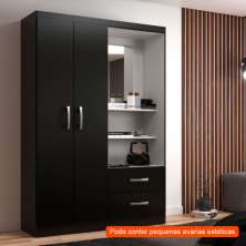 [OUTLET] Guarda-Roupa Solteiro com Espelho Capelinha 2 PT 2 GV Preto