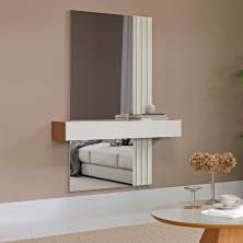 Aparador Suspenso com Espelho Ember 100% MDF 1 Gaveta Off White e Freijó